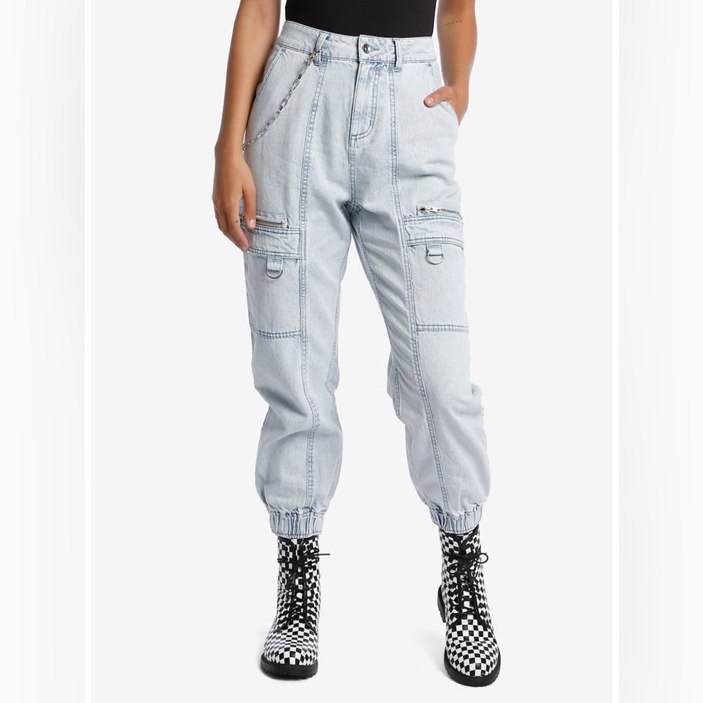 Light Denim Cargo Women Jeans Joggers